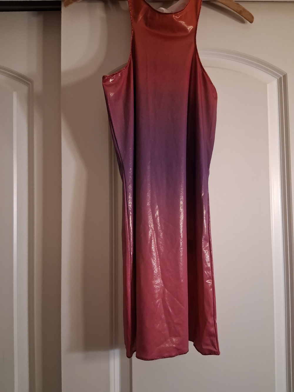 Oseree Shiny Red Slip/Cover UP Dress with Delicate Trim